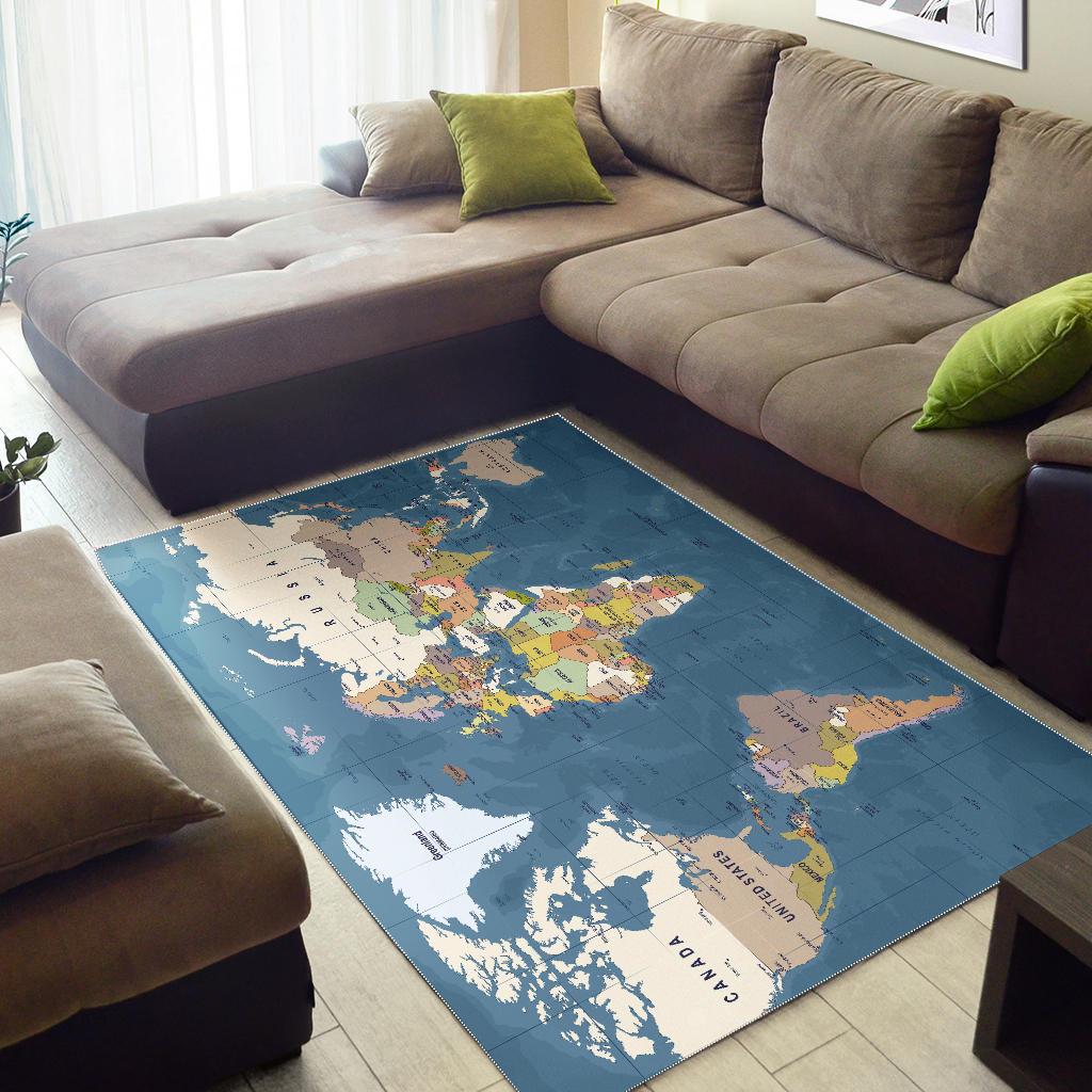 Blue World Map Area Rug