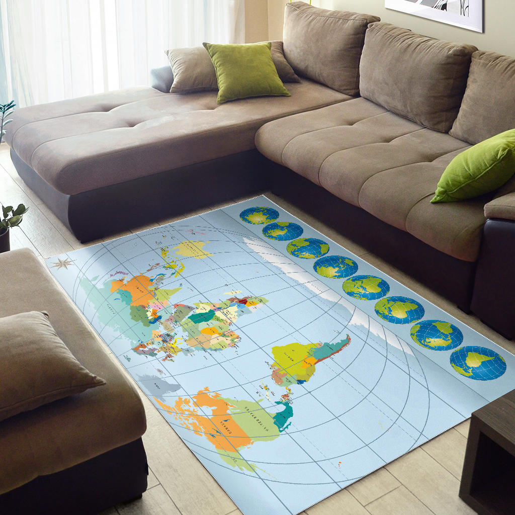 World Map Geography Area Rug