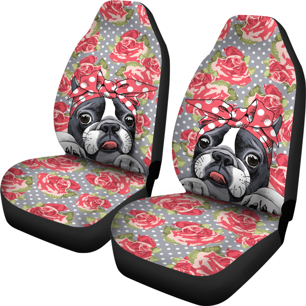 Floral Boston Terrier Car Seat Covers