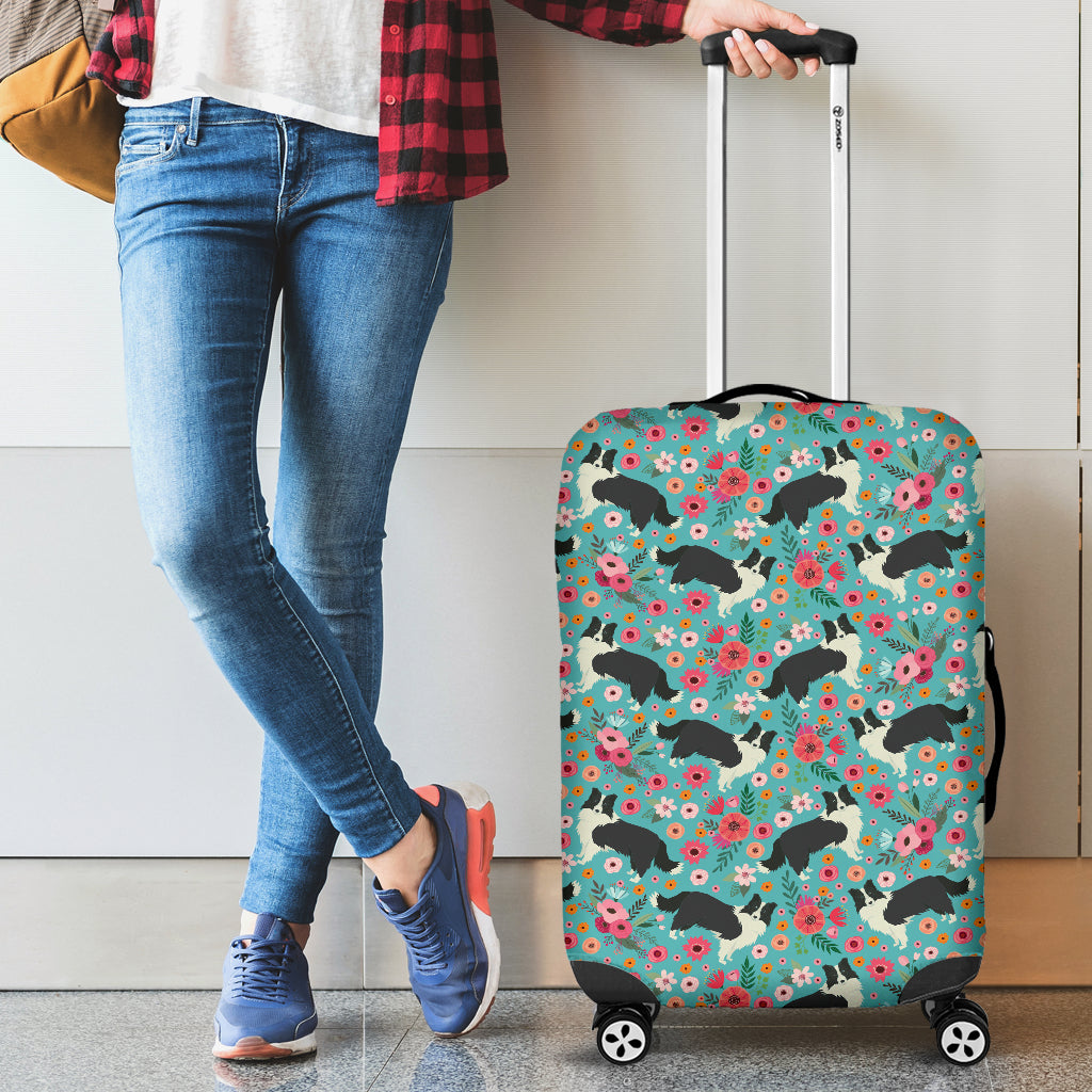 Border Collie Flower Luggage Cover