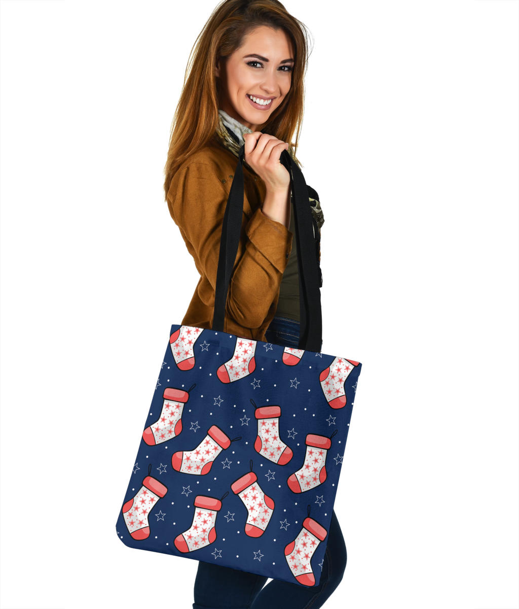 Blue And Red Stockings Linen Tote Bag