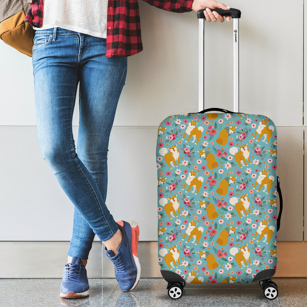 Shiba Inu Flower Luggage Cover