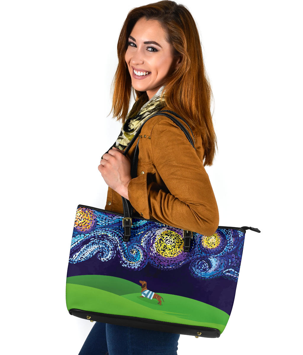 Starry Night Dachshund Large Tote Bag
