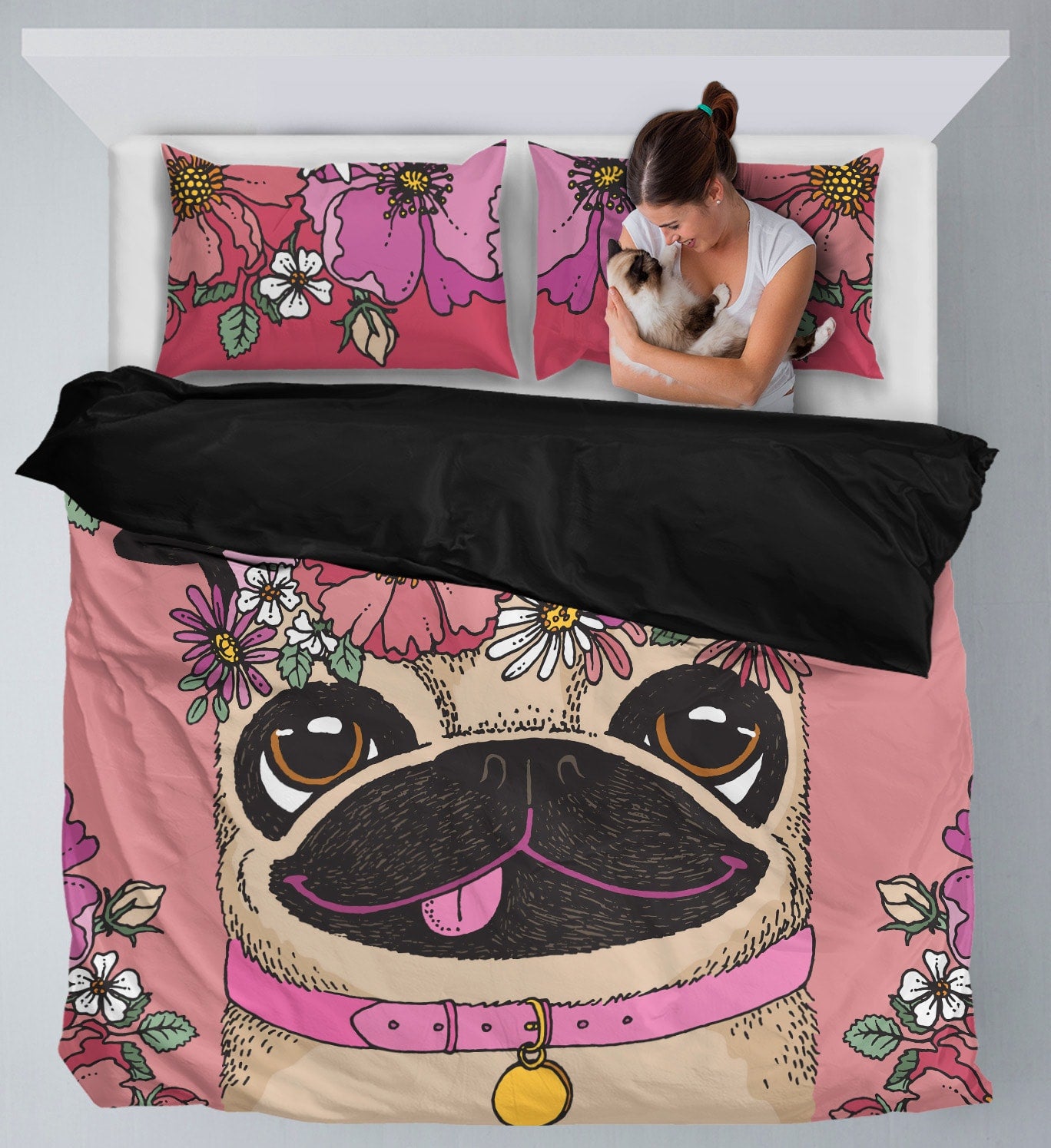 Floral Pug Bedding Set